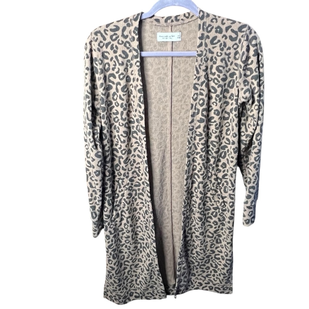Abercrombie & Fitch Soft A&F Cozy Leopard Long Duster Cardigan size XS